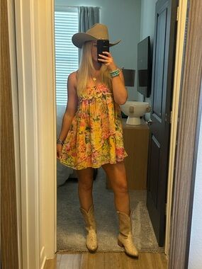Yellow floral mini dress